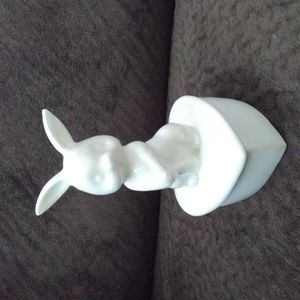 WHITE CERAMIC BUNNY ON HEART TRINKET BOX